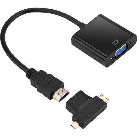 Adaptateur HDMI vers VGA avec câble audio, connecteur micro-mini HDMI type T pour PS3, PS4 et Xbox 360 (noir)