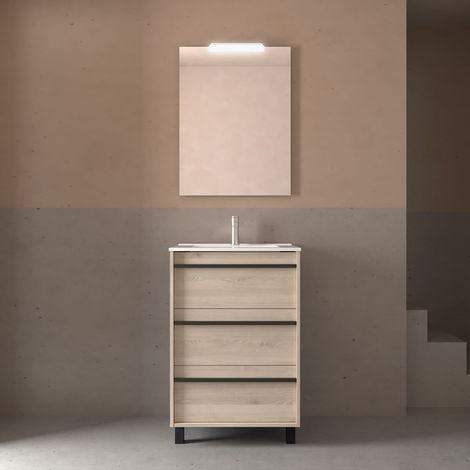 Badezimmermöbel ATTILA 600 3 Schubladen NATURAL + Waschtisch