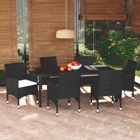 Ensemble à manger de jardin coussins 7 pcs-Salon de jardin Résine tressée Noir 368037 (1/5)