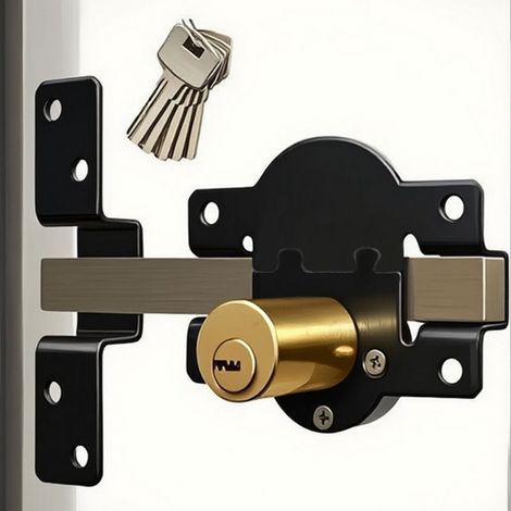 Serrure à mortaiser longue portée 50 mm pour porte et portail en bois, verrouillage double face, 5 clés (1/3)