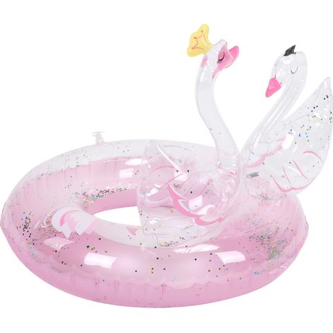 Bouée double enfant cygne scintillante rose, flotteur PVC 60 cm pour piscine (1/5)
