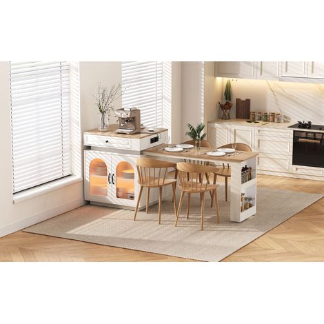 Îlot de cuisine avec roulettes, table à manger extensible avec éclairage LED, bar avec multiprises, servant d'îlot de cuisine, de vaisselier, de meuble TV ou de bar pour cuisine et salle à manger (Bla (1/5)