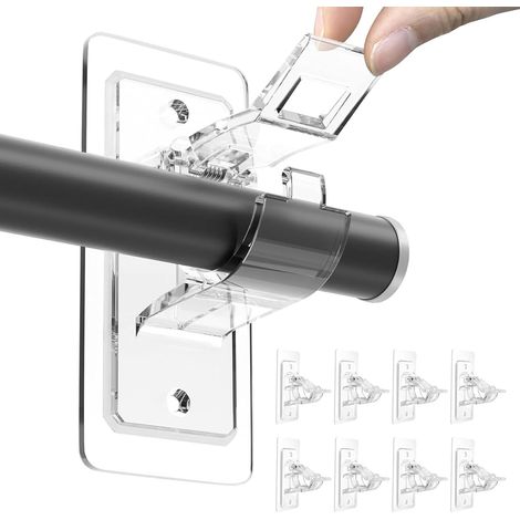 8 pièces Support de Tringle à Rideaux sans perçage, Support de Tringle à Rideaux Autocollant, sans Trou, Crochet Polyvalent pour Salle de Bain, Chambre, Transparent (1/5)