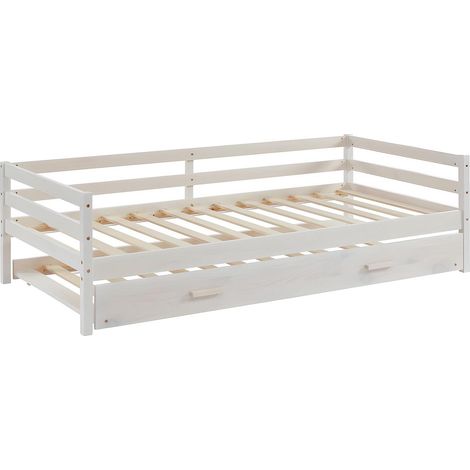 Vente-Unique – Lit gigogne AEDAN II 90 x 190 cm – Pin massif laqué – 2 places avec sommier à lattes – Gain d'espace intelligent