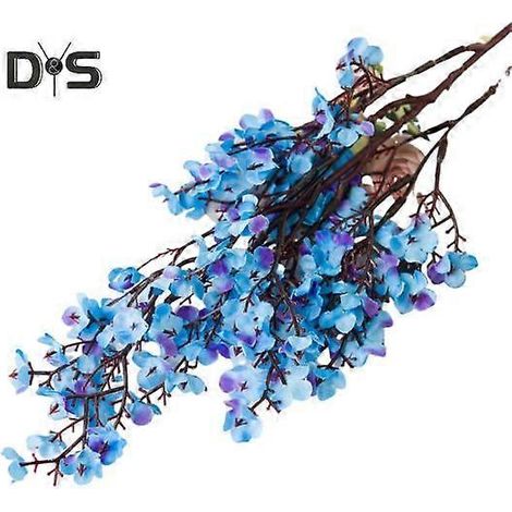 Lot de 5 branches artificielles de gypsophile (5 tiges), fleurs réalistes en soie, centre de table pour mariage, fête, maison ou bureau. Décoration florale artificielle.bleu (1/5)