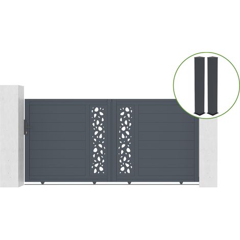 Portail coulissant 3m SUNNY H.140cm alu gris + 2 poteaux 20x20cm H.166cm (1/5)