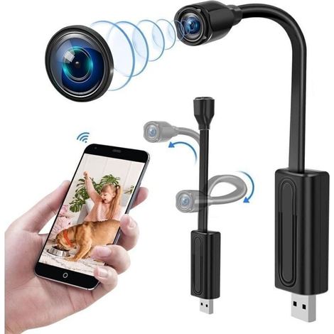 WiFi Caméra Cachée, Caméra Espion WiFi avec Détection de Mouvement, Caméra Cachée USB WiFi Espion pour la Maison/Le Bureau, Caméra de Surveillance de Sécurité pour la Vue à Distance