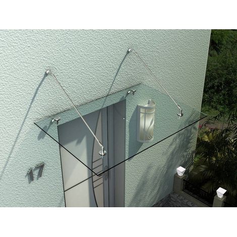 Vordach Glasvordach Türvordach, Gehärtetem Glas, 304 Edelstahl Klarglas 150 x 90 cm