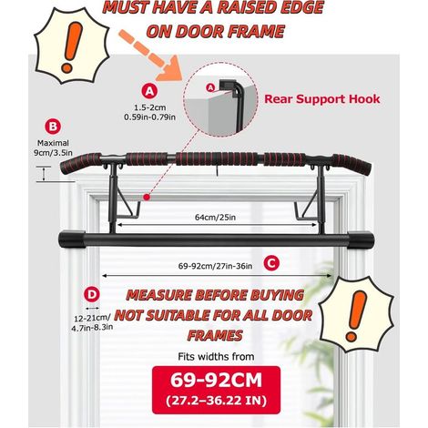 Tür-Klimmzugstange ohne Bohren, Klimmzugstange mit verschiedenen Griffmöglichkeiten, faltbare Klimmzugstange, ideal für Zuhause und Heim-Fitnessstudio (69-92 cm) (1/5)