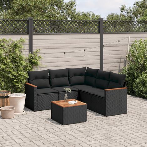 vidaXL 6-tlg. Garten-Sofagarnitur mit Kissen Schwarz Poly Rattan (1/5)