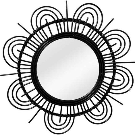 Miroir Mural Design en Rotin "Aina" 51cm Noir (1/4)