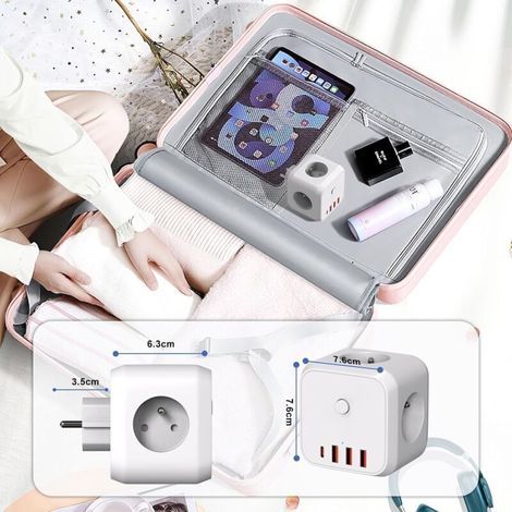 Multiprise Cube Murale, 7 en 1 Chargeur USB Prise avec 3 Sortie AC, 4000W Multiprise électrique avec Interrupteur, Idéal pour Salon Bureau Chambre (1/3)