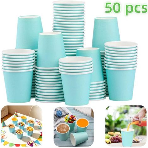 Gobelets pour boissons chaudes Gobelets à café en papier Gobelets jetables pour bain de bouche Gobelets décoratifs pour aliments (250 ml Bleu vert) (1/5)