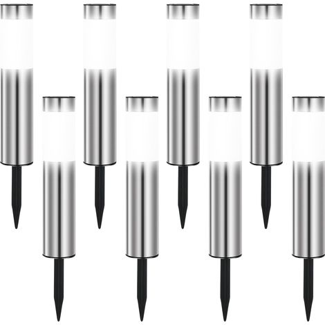 Lot de 8 lampes solaires de chemin – Couche en acier inoxydable poli, IP44 étanche – Idéales pour jardin, allée, terrasse et paysagisme – Décoration extérieure élégante-Lumière blanche (1/5)