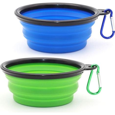 Set mit 2 faltbaren Silikonnäpfen für Hunde und Katzen (blau und grün, kleine Größe) (1/4)