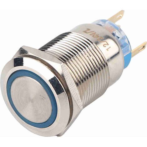 Interruptor pulsador autoblocante de acero inoxidable impermeable de 19 mm y 12-24 V con LED azul (1/5)