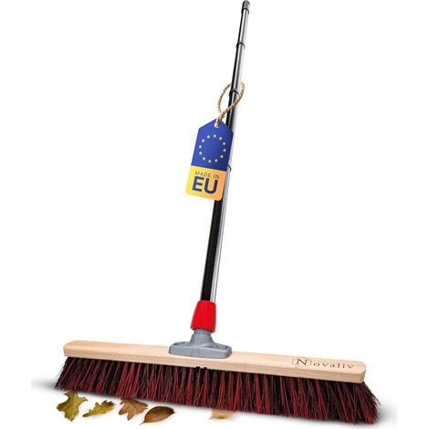 Balai de rue Novaliv avec manche extérieur 60 cm Poils Arenga-Elaston Idéal comme balai extérieur Balai de jardin avec manche poils durs Balai de