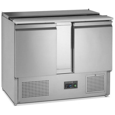 Saladette inox réfrigérée 2 x GN 1/1, rail 2 x GN 1/1, portes pleines, 175 W, 220 V - MONO (1/3)