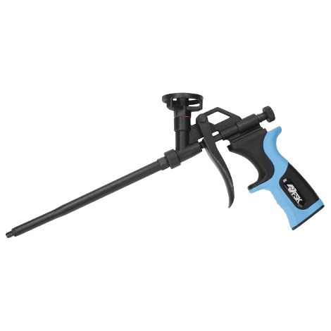 Ferrestock FSKPOL002 Pistola para espuma de poliuretano, cuerpo de aluminio con recubrimiento de teflón, gatillo de presión de flujo regulable, tornillo de regulación de latón, empuñadura ergonómica,  (1/5)