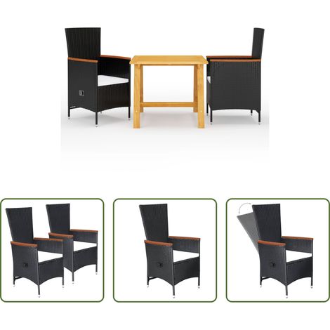 vidaXL Salle à manger extérieure - Ensemble à manger de jardin 3 pcs Noir (1/5)
