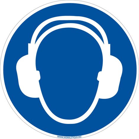 Panneau Obligation Port du Casque Anti-Bruit - Signalisation EPI - Plastique PVC 1,5 mm - Diamètre 250 mm - Conforme ISO 7010