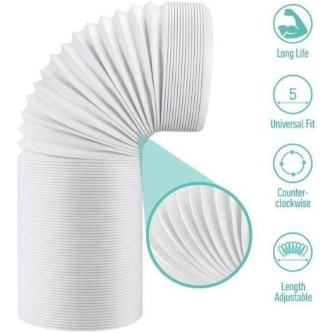 (diamètre de 13 cm)13CM Tuyau Climatiseur Mobile Tuyau d'Evacuation Flexible PP Kit Tube d'échappement Extracteur Universel, Longueur de 32-150cm (1/4)