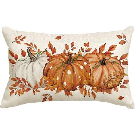 Housse de Coussin Automne Pois Citrouilles Feuilles 30x50 cm (1/5)