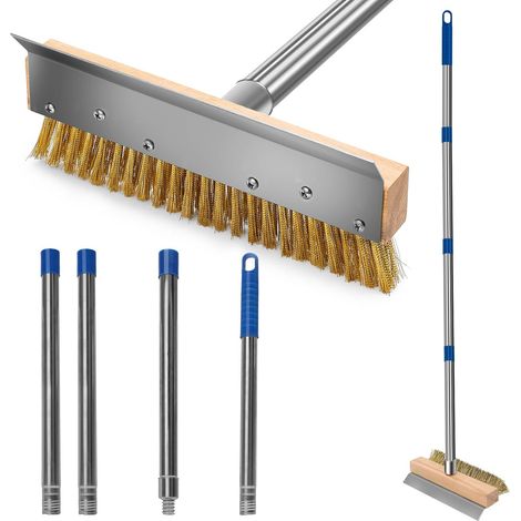 Brosse de Four à Pizza avec grattoir en Acier et Brosse en Laiton, pour Nettoyer Les Pierres à Pizza Chaudes, Longue poignée de 153 cm, Accessoires pour Four à Pizza, Ustensiles de Grill (1/5)