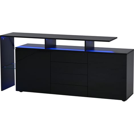 ELVMI Madia con 2 Ante, 4 Cassetti, 2 Vani Aperti e LED per Soggiorno in Pannello di Particelle Nero 160×35×70 cm (1/5)