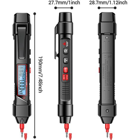 Multimetro digitale a penna, tester di tensione AC/DC a 4000 conteggi, voltmetro senza contatto, rilevamento di fili sotto tensione, test di continuità, capacità e frequenza. (1/5)