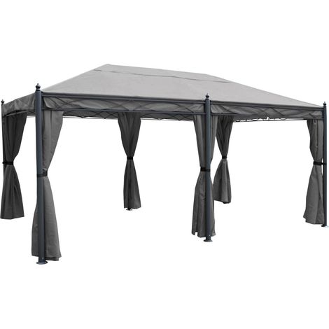 [NEUWERTIG] Pergola Calpe, Pavillon, stabiles 7cm-Gestell 5x3m grau mit Seitenwand + Moskitonetz