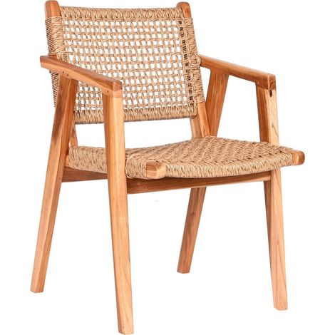 Chaise de cuisine élégante en teck et rotin tressé - Teinte naturelle de bois et tissage rotin (1/5)