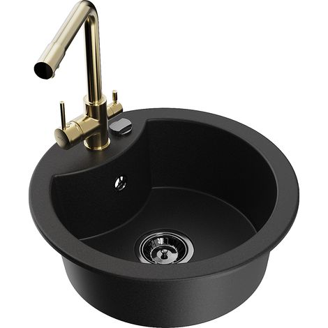 Mexen Diego fregadero de granito de 1 seno con grifo de cocina Duero, negro - 6512-77-671600-50-B (1/5)