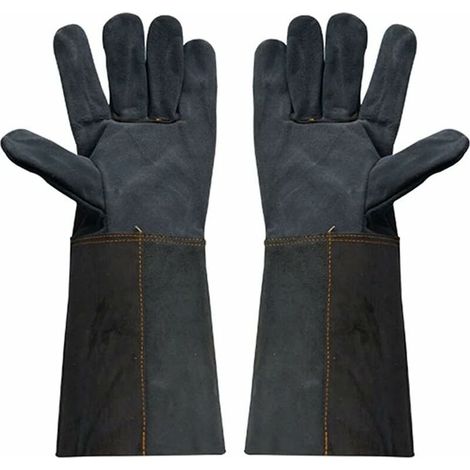 Gants de soudure pour barbecue en cuir véritable Gants de protection à manches longues contre l'épuisement. Longueur 38cm (1/5)