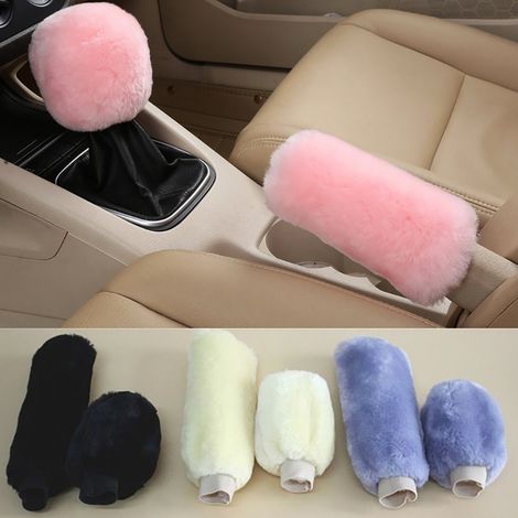 Garniture de levier de frein à main en peluche pour voiture, housse de frein à main et pommeau de vitesse, ensemble de 2 pièces, doux et confortable (1/5)