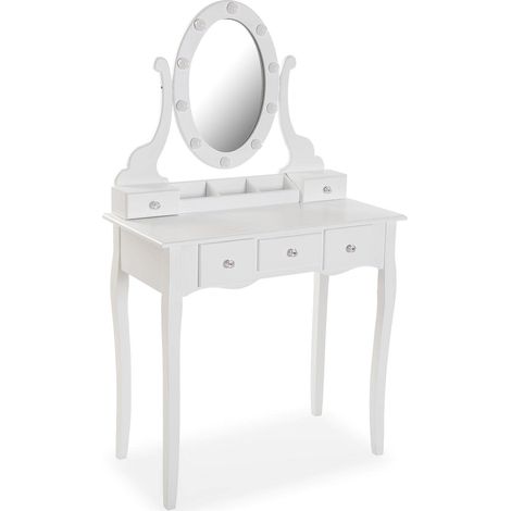 Coiffeuse avec Miroir pour Salle de Bains ou Chambre. Classique Antique Coiffeuse, Dimensions (H x L x H) 137 x 40 x 80 cm, Bois et Miroir, Couleur Blanc (1/5)
