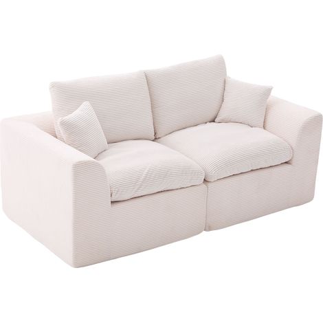ELVMI Divano a 2 Posti con Cuscini, Design Minimalista e Seduta Confortevole, in Velluto a Coste, Beige 204 × 102,5 × 84 cm (1/5)