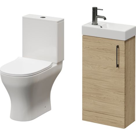 Napoli Cube Light Oak 400mm Single Door Vanity Unit and Jubilee Toilet Suite with Align Basin - 400mm - Gunmetal Grey 160mm Handle