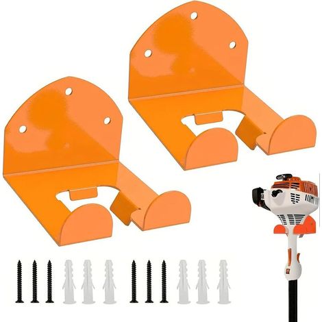 2 Pièces Support Mural Pour Débroussailleuses, Porte Outils Mural, Avec Vis, pour Tondeuses à Gazon, Débroussailleuses de Garage, Supports d'Outils de Jardin (Orange) (1/5)
