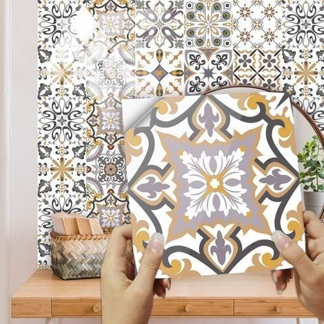 10 selbstklebende Wandfliesenaufkleber, wasserfeste PVC-Mosaikfliesen, schlichte Dekoration im marokkanischen Stil, DIY-Wandaufkleber (20 x 20 cm) (1/3)