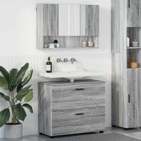 Badezimmermöbel-Set 2 pcs Graues Sonoma Sperrholz und Metall vidaXL (1/5)