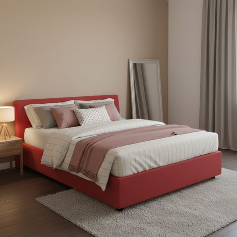 Talamo Italia - Letto piazza e mezza Abici, Letto contenitore con rivestimento in tessuto, 100% Made in Italy, Apertura frontale, con materasso Cm 120x200 incluso, Rosso (1/5)