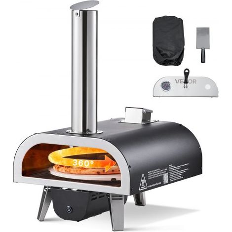Pizzaofen Outdoor 304,8 mm / 12 Zoll Holzofen, Pellet-Pizzaofen mit Thermometer & elektrischer Rotation, tragbarer Pizzamaker für Camping im Garten Terrasse Pizzastein Tragetasche Schaufel (1/5)