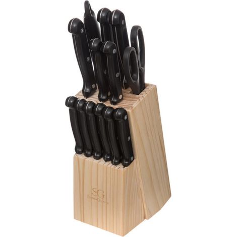 Bloc de 11 couteaux avec un aiguiseur et ciseau - Longueur 13,5 x Profondeur 10,2 x Hauteur 34 cm -PEGANE- (1/4)