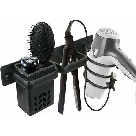Sèche-Cheveux Salle De Bain Rangement Porte Accessoires Support Organisateur Ensemble Et Lisseur Accessoire Mural Professionnel en Aluminium pour,D'étagère avec Trous (1/5)