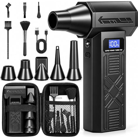 Souffleur Air Comprimé, 120000 TR/Min, 4 Vitesses, Mini Souffleur Batterie Avec Lumière LED, 5200 mAh Batterie, Air Duster Puissant Avec Brosses De Nettoyage Pc Pour Voiture, Maison, Clavier (1/5)