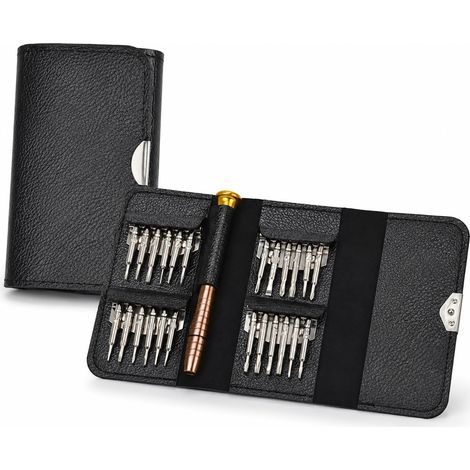 25 en 1 Kit De Tournevis de Précision avec Étui en cuir Sac Pochette,Mini Set Outils Portable, minitournevis,tournevislunettes opticien,tournevistri-wing,Kit Polyvalent pour Bricolage et Électronique (1/5)