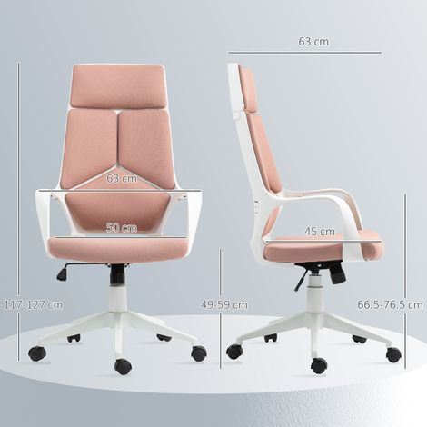 Chaise de bureau en tissu rose, avec fonction bascule, réglage en hauteur et assise pivotante, 63 x 63 x 117-127 cm (1/5)