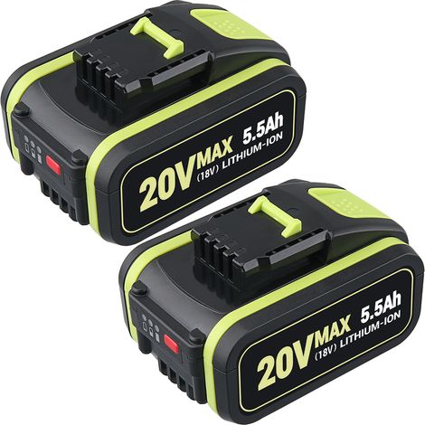 Lot de 2 batteries de rechange 20V 5500mAh pour Worx 20 V WA3551 WA3551.1 WA3553 WA3553.2 WX372.1 WX80000 WX80000 WX3 WX3 WX80000 WX3 WX3 802 WXS. 678 WX550 WX523 WU531.9 WG894E