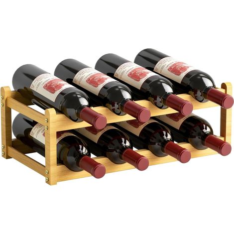 Casier Vin en Bambou, 2 Niveaux, 8 Bouteilles, Rainures Ondulées (1/5)